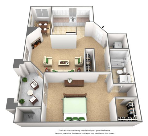 1 Bed 1 Bath Floor Plan at Cedar Springs Apartments, Raleigh, NC, 27609